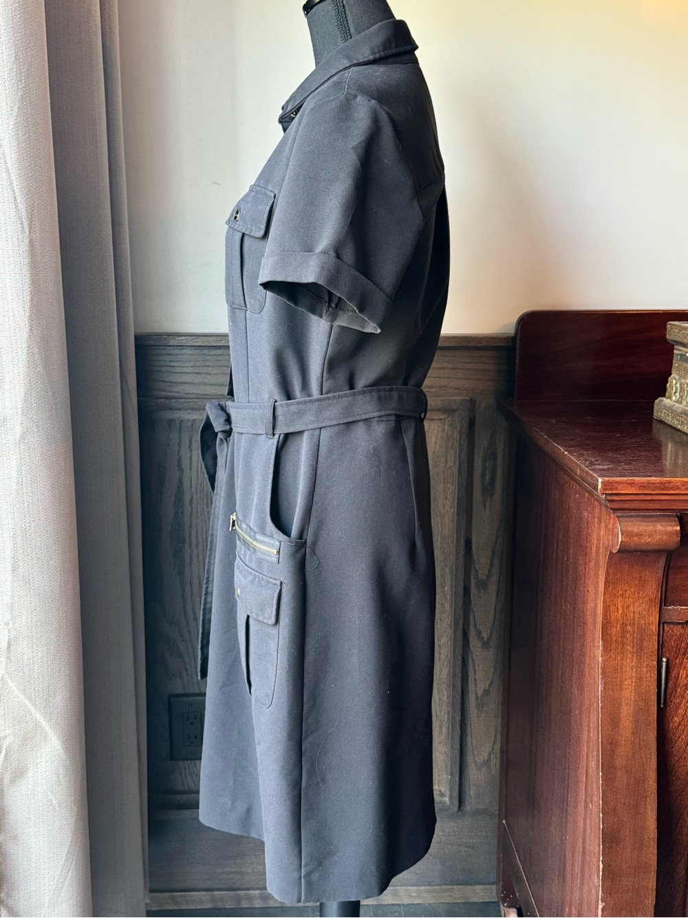 Zac & Rachel Button-Front Black Utility Shirt Dress with Belt 10 - Picture 2 of 8